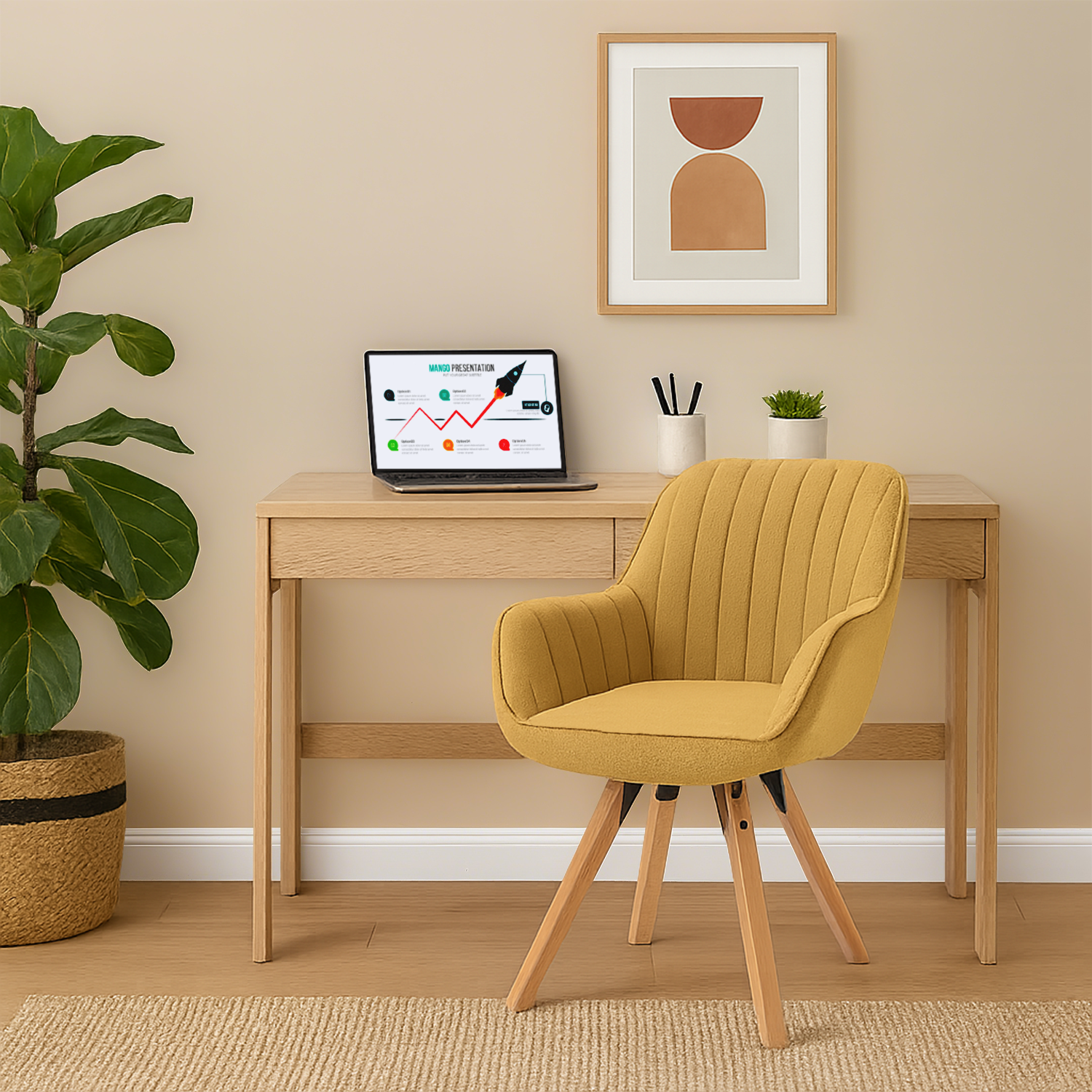 Bequemer Esszimmerstuhl aus gelbem Stoff mit 360°-Drehgelenk – CARSON FABRIC YELLOW