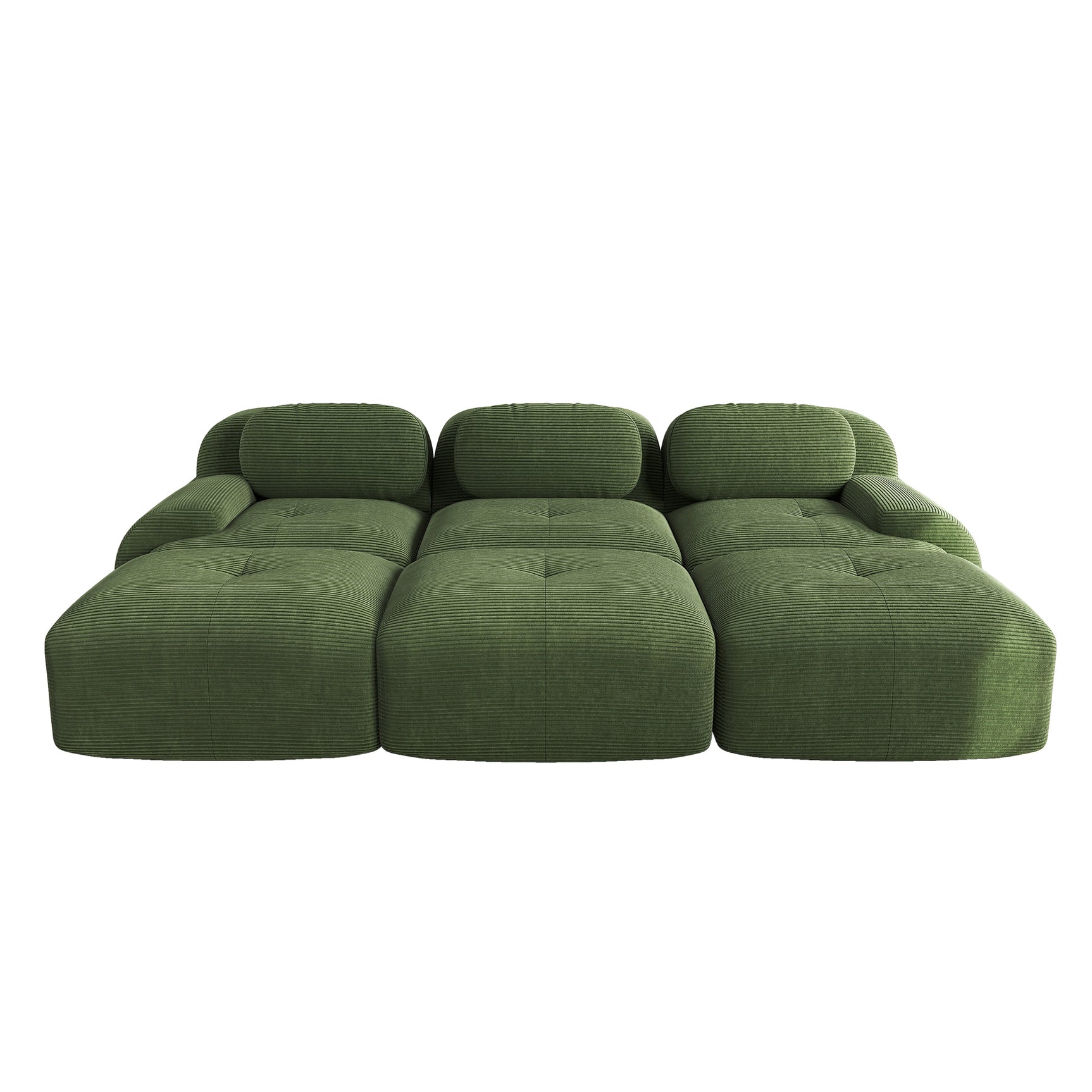 Ensemble de canapés avec accoudoirs incurvés et base antidérapante en tissu velours côtelé doux pour le salon, vert, siège 3 + tabouret 3