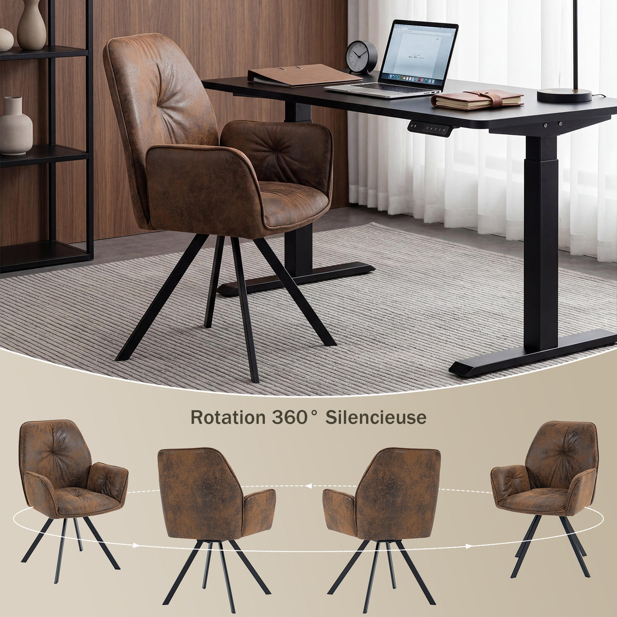 Round Table Table Table Table Timber Ø80 cm with 4 black velvet chairs, modern and comfortable style