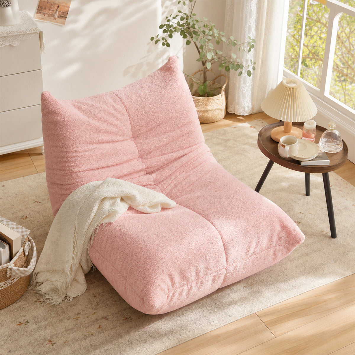 Loungesessel mit Armlehnen aus beigem Cord – DOMCO