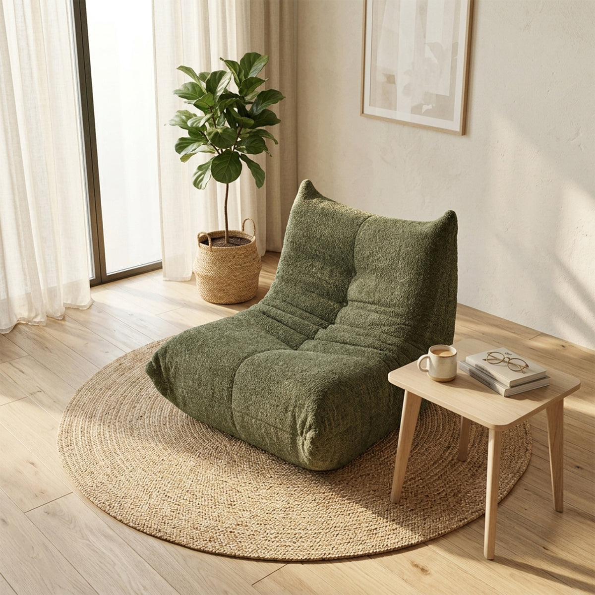 Loungesessel mit Armlehnen aus beigem Cord – DOMCO