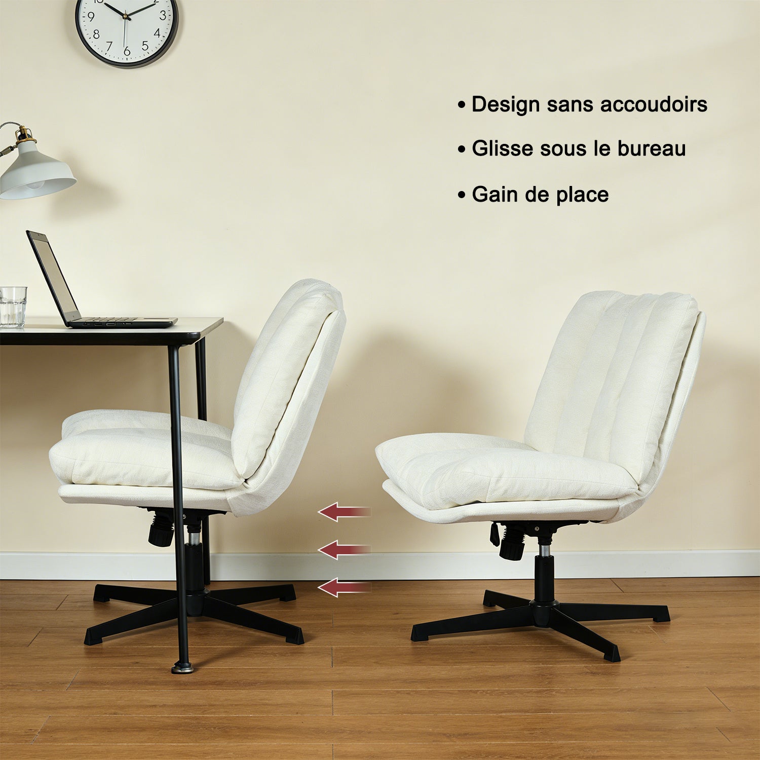 Drehbarer, verstellbarer Freizeitsessel mit Armlehnen aus beigem Cord – DUROTHIL