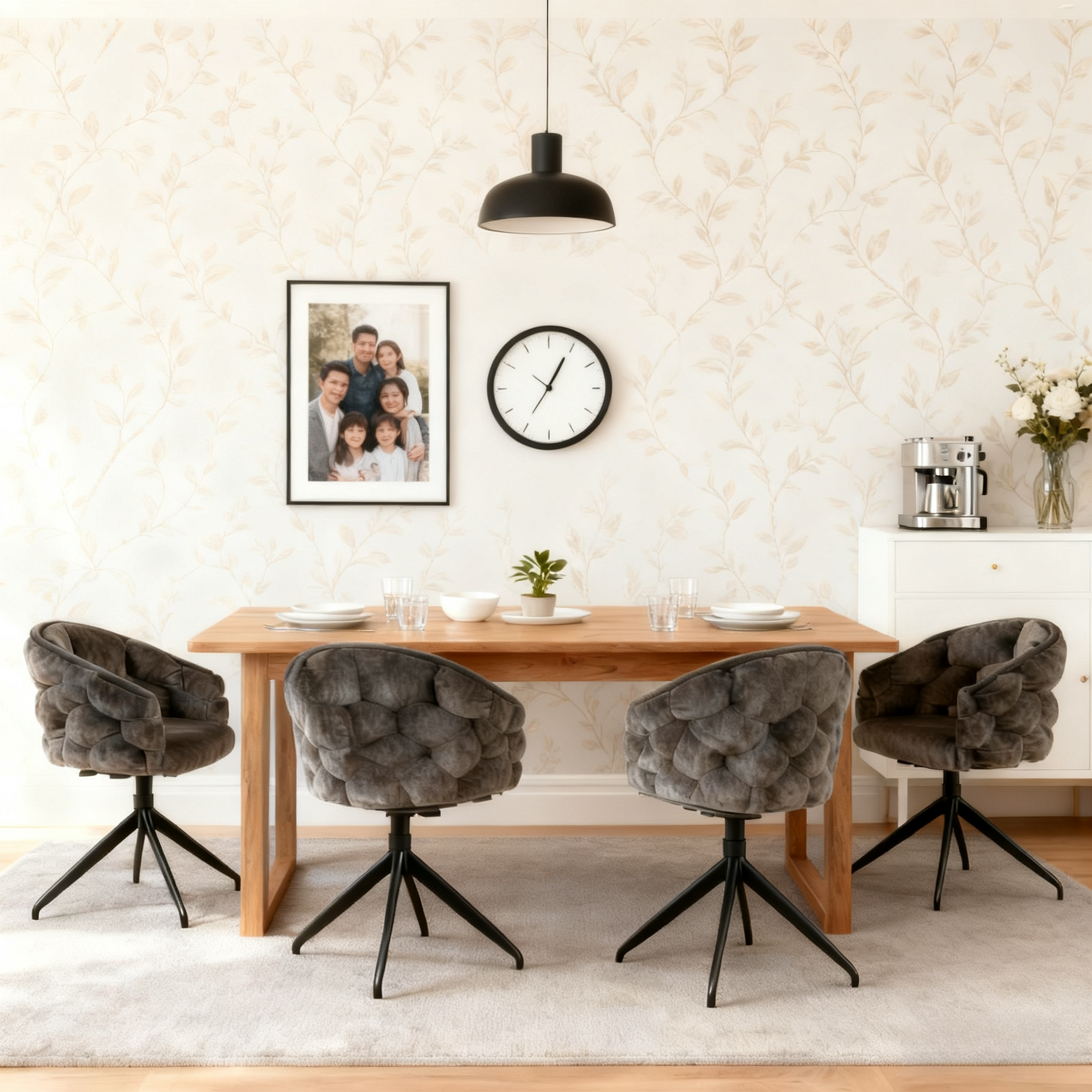 2 moderne Esstühle drehen in beige Stoff mit Armlehnen - Kalb