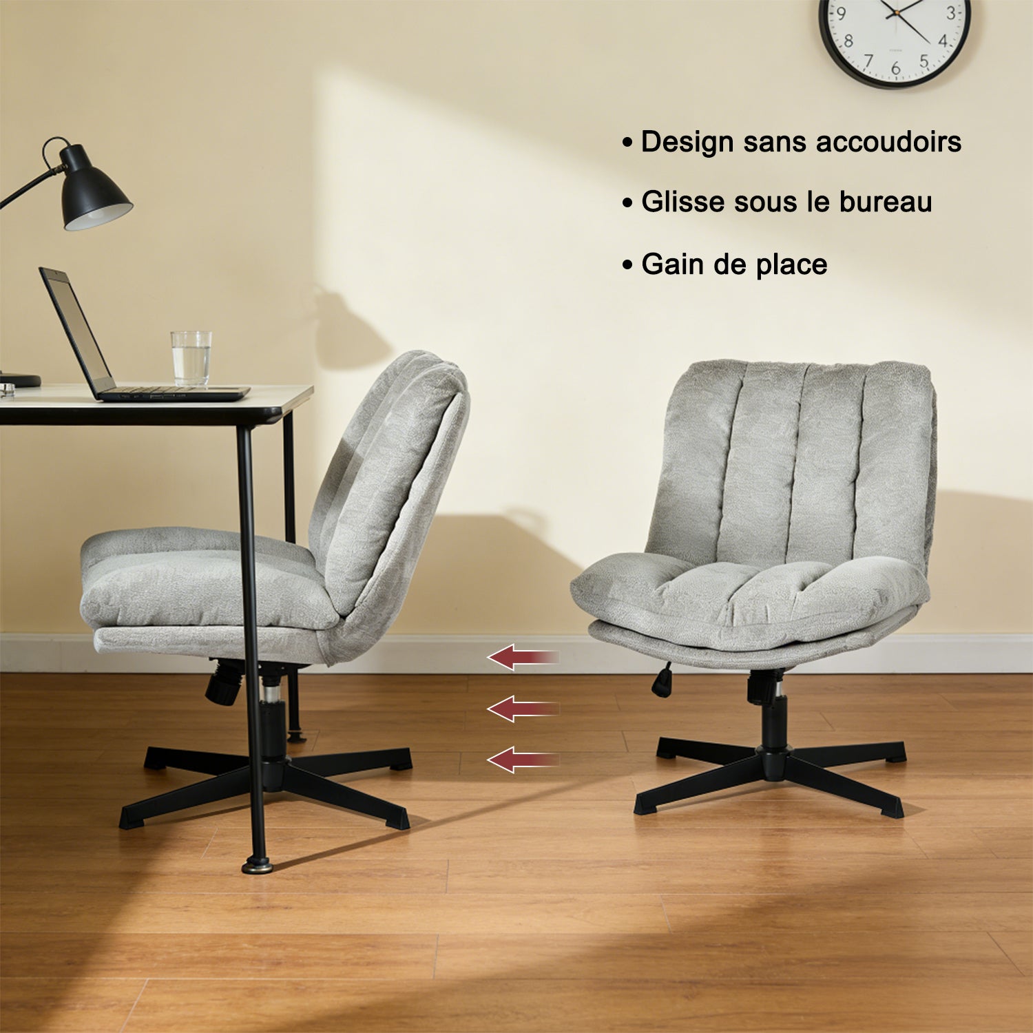 Drehbarer, verstellbarer Freizeitsessel mit Armlehnen aus beigem Cord – DUROTHIL