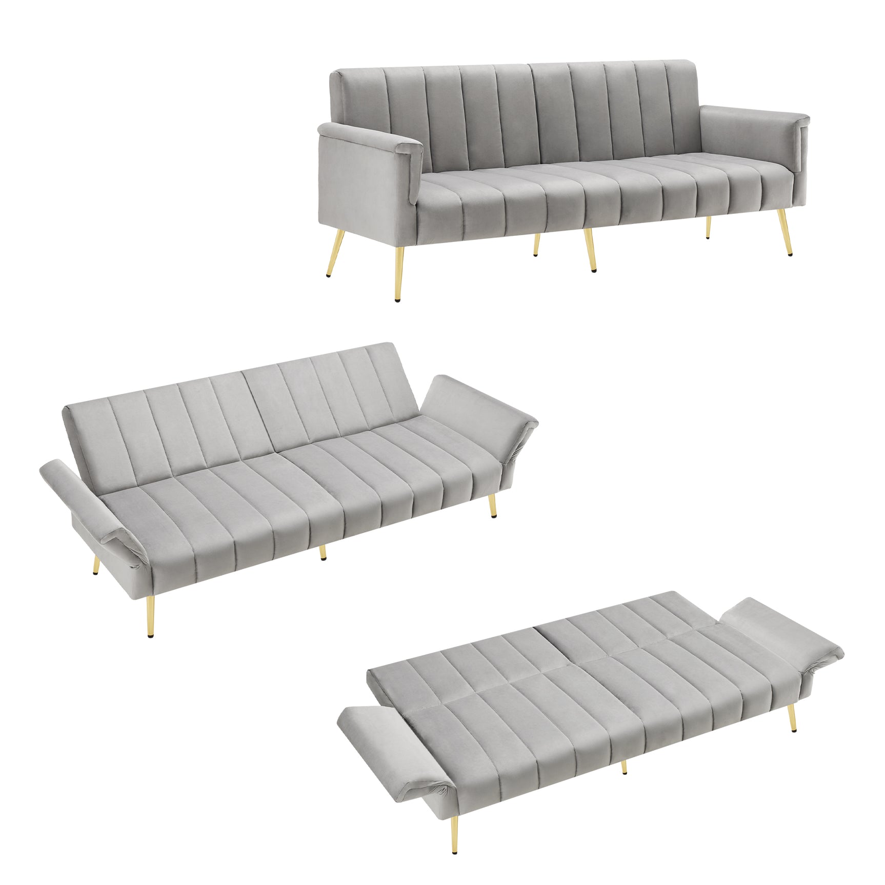 Sofa-lit pliant moderne en velours 183x76x75 cm – Réglable en 5 angles, pieds métalliques, idéal pour salon et chambre d’invités