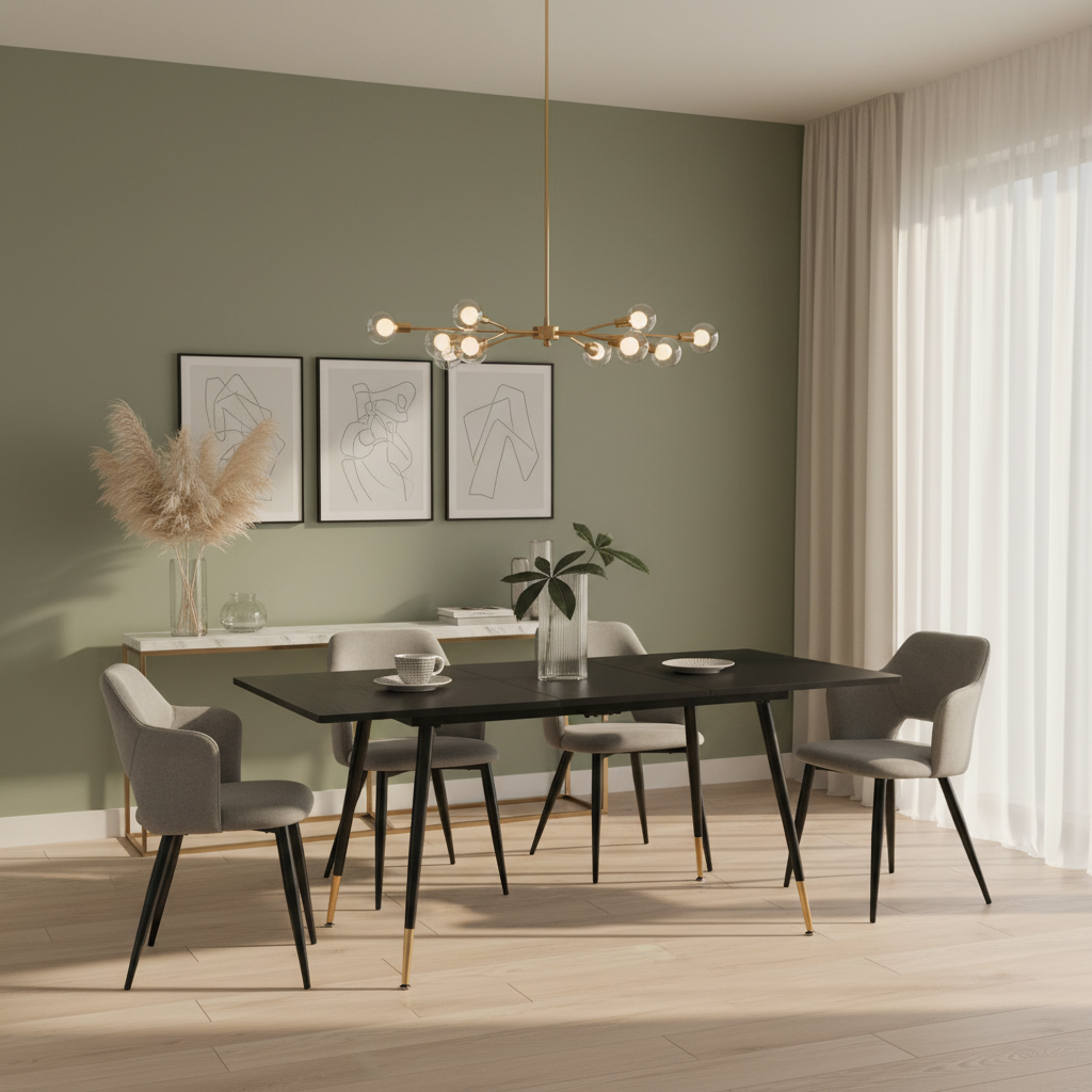 Round Table Table Table Table Timber Ø80 cm with 4 black velvet chairs, modern and comfortable style