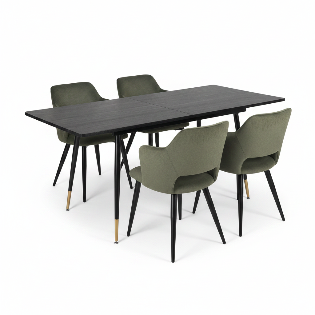Round Table Table Table Table Timber Ø80 cm with 4 black velvet chairs, modern and comfortable style