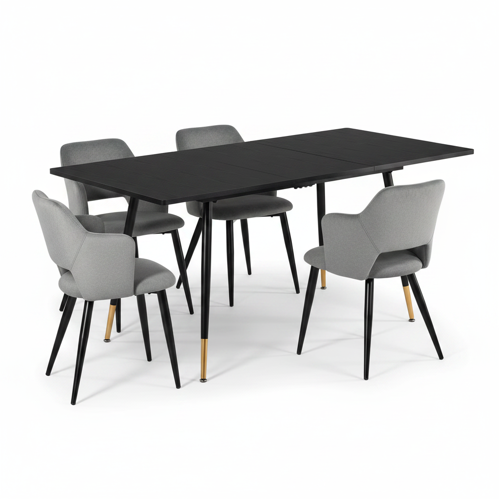 Round Table Table Table Table Timber Ø80 cm with 4 black velvet chairs, modern and comfortable style