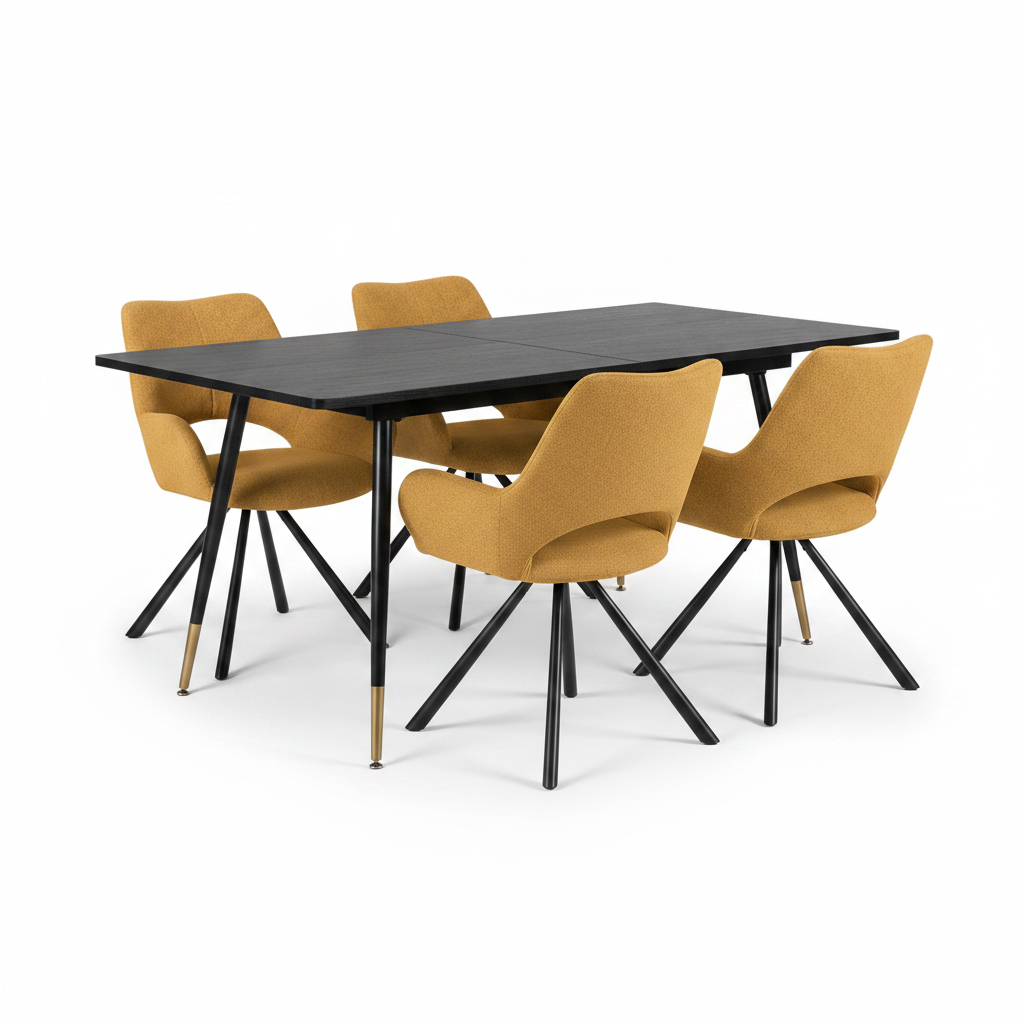 Round Table Table Table Table Timber Ø80 cm with 4 black velvet chairs, modern and comfortable style
