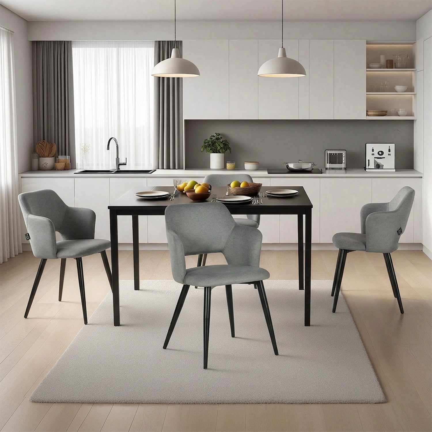 Round Table Table Table Table Timber Ø80 cm with 4 black velvet chairs, modern and comfortable style