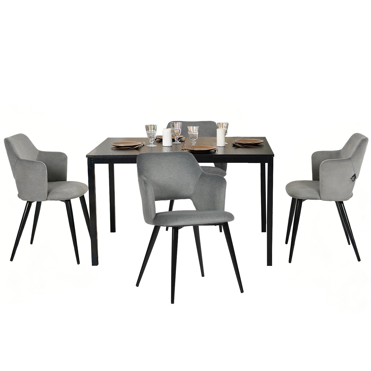 Round Table Table Table Table Timber Ø80 cm with 4 black velvet chairs, modern and comfortable style