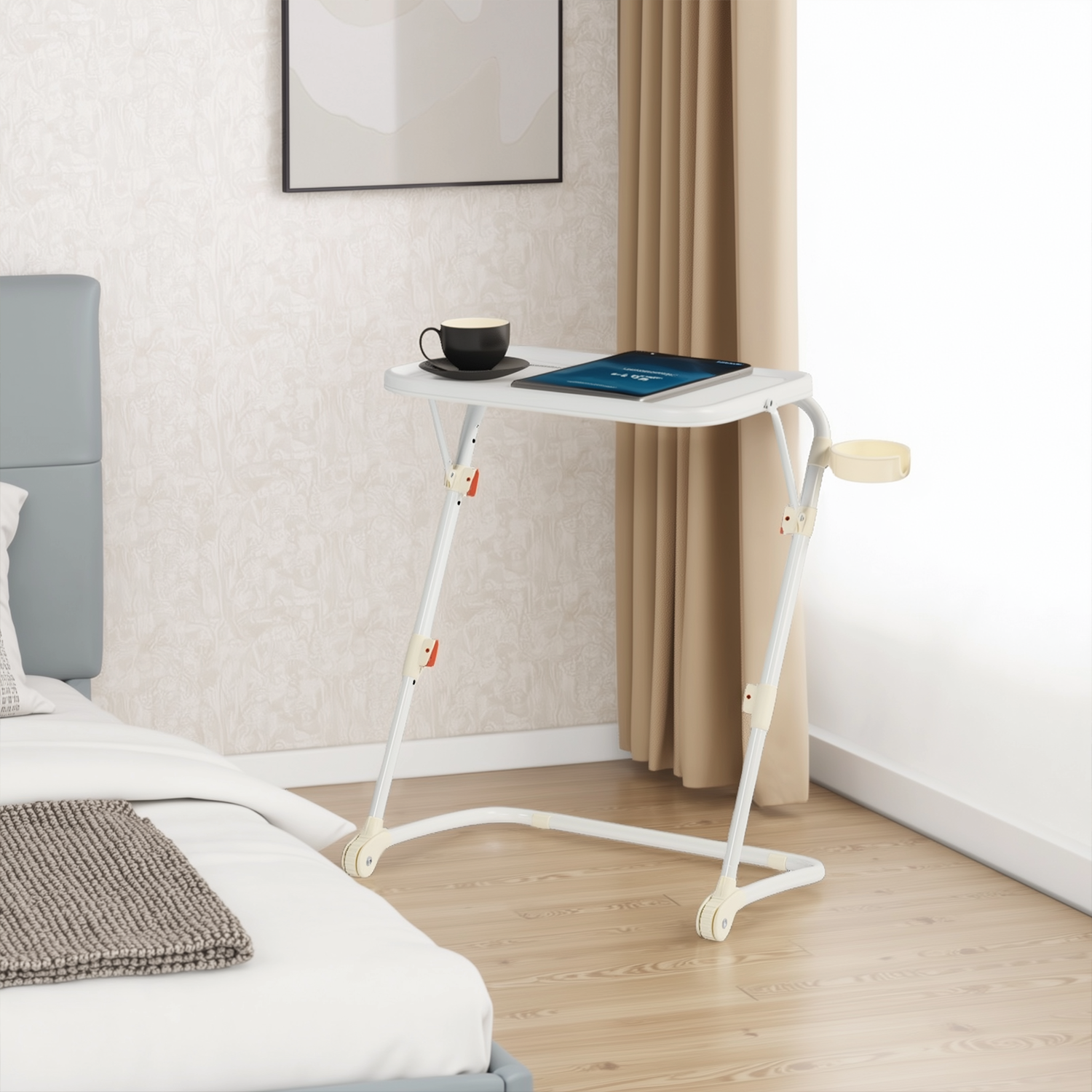 Table d’appoint pliable pour ordinateur portable, bout de canapé réglable en hauteur avec plateau inclinable et porte-gobelet - BASELINE
