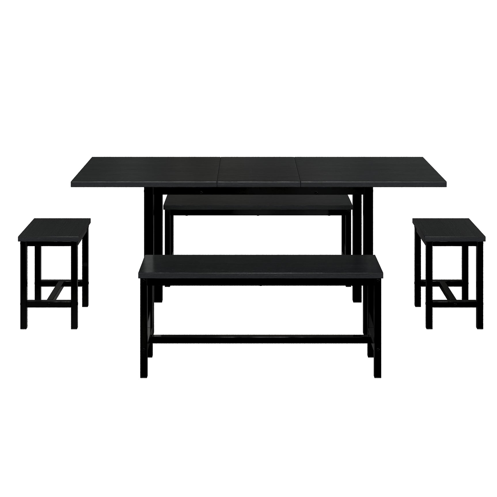Ensemble de table de salle à manger extensible pliante 120–160 cm avec 4 chaises en métal noir, design moderne et pratique pour accueillir jusqu’à 6 personnes