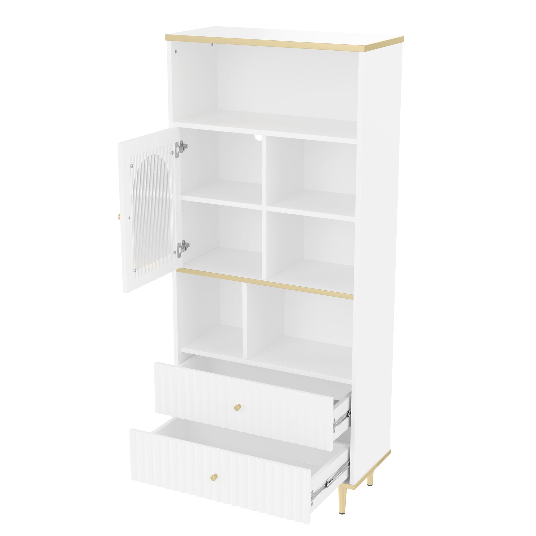 White multifunctional library with LEDs and glass doors - 78 × 36 × 180 cm