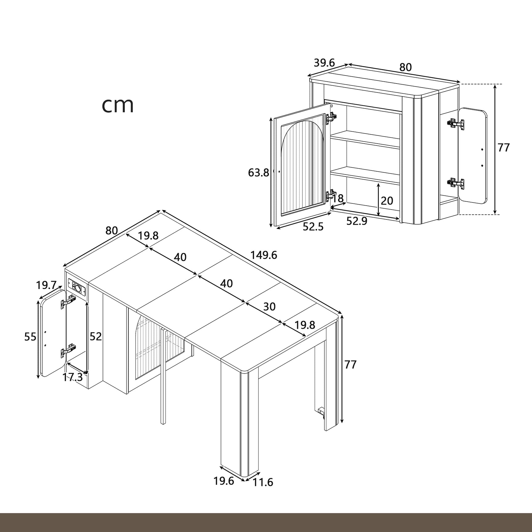 Extensible dining table 140/180x80x75 cm with MDF tray white marble effect and black metal feet