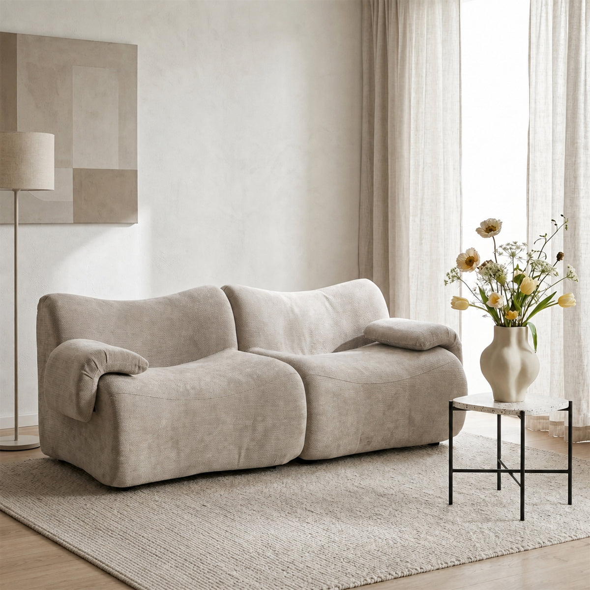 Canapé modulaire chenille gris 2 places