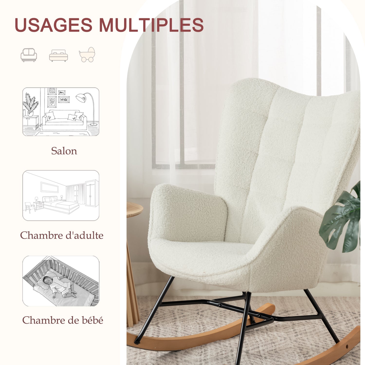 Scandinavian breastfeeding armchair with armrests in beige dicks sheep fabric with stitching - Funkel