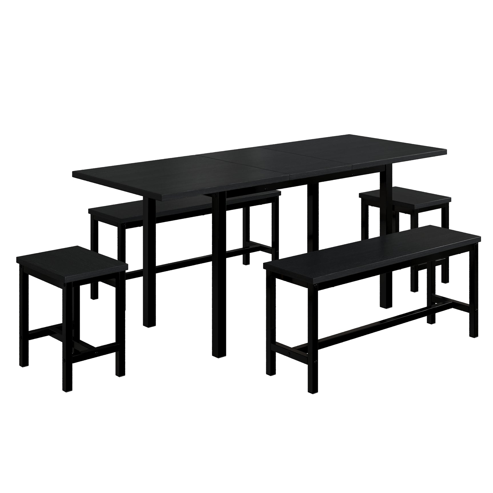 Ensemble de table de salle à manger extensible pliante 120–160 cm avec 4 chaises en métal noir, design moderne et pratique pour accueillir jusqu’à 6 personnes