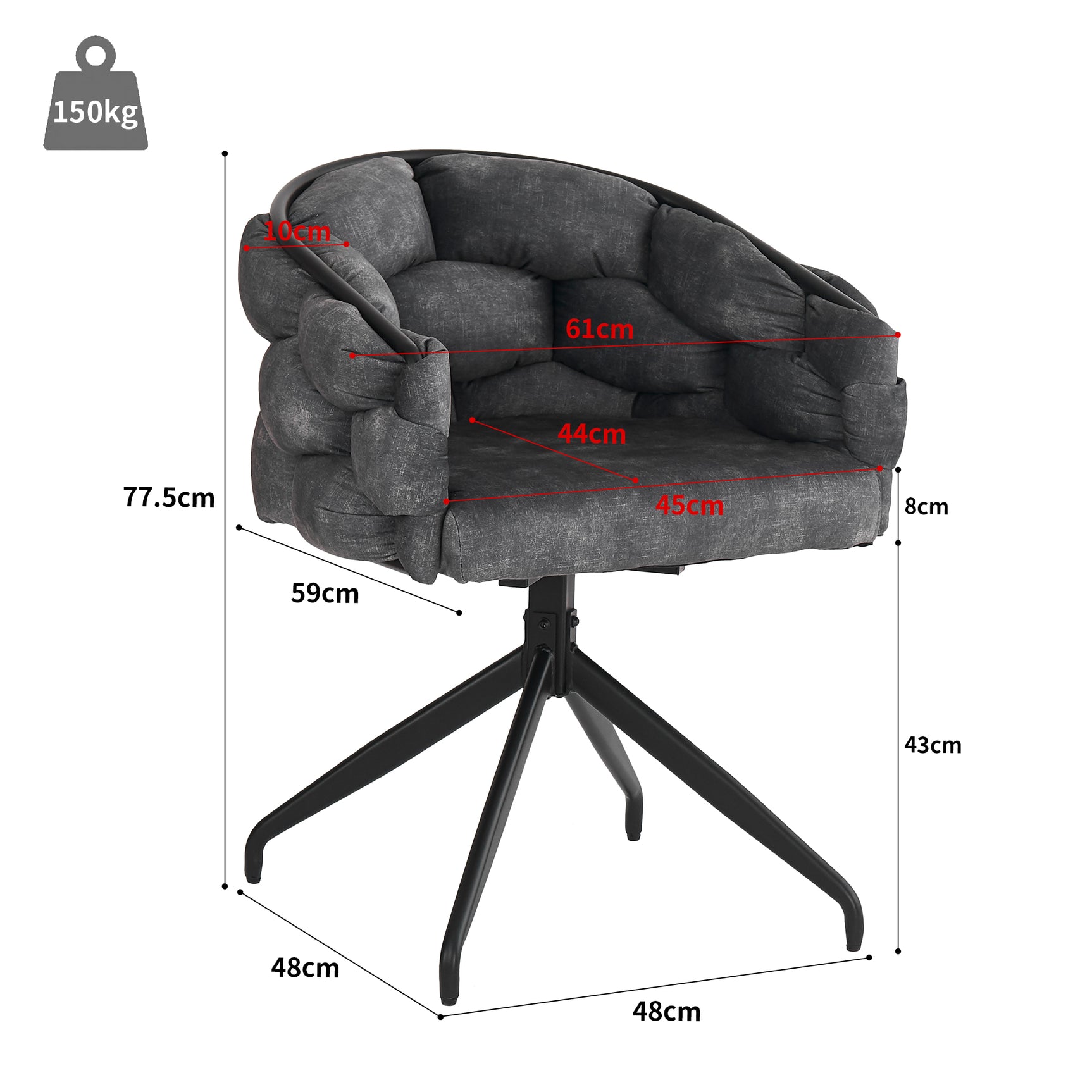 2 moderne Esstühle drehen in beige Stoff mit Armlehnen - Kalb