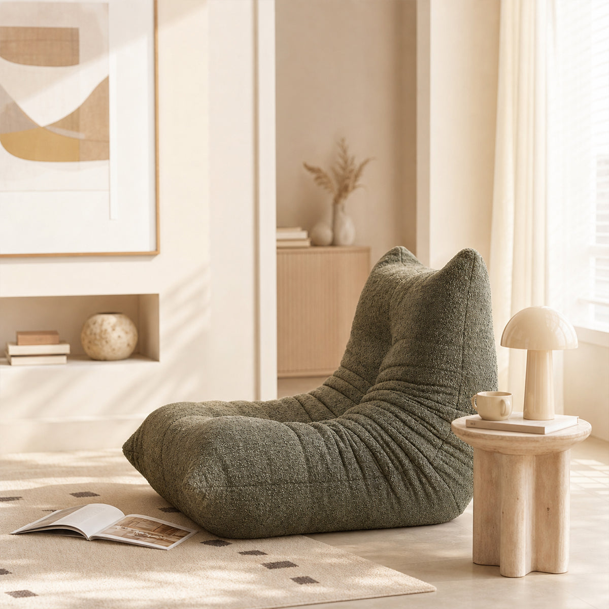 Loungesessel mit Armlehnen aus beigem Cord – DOMCO