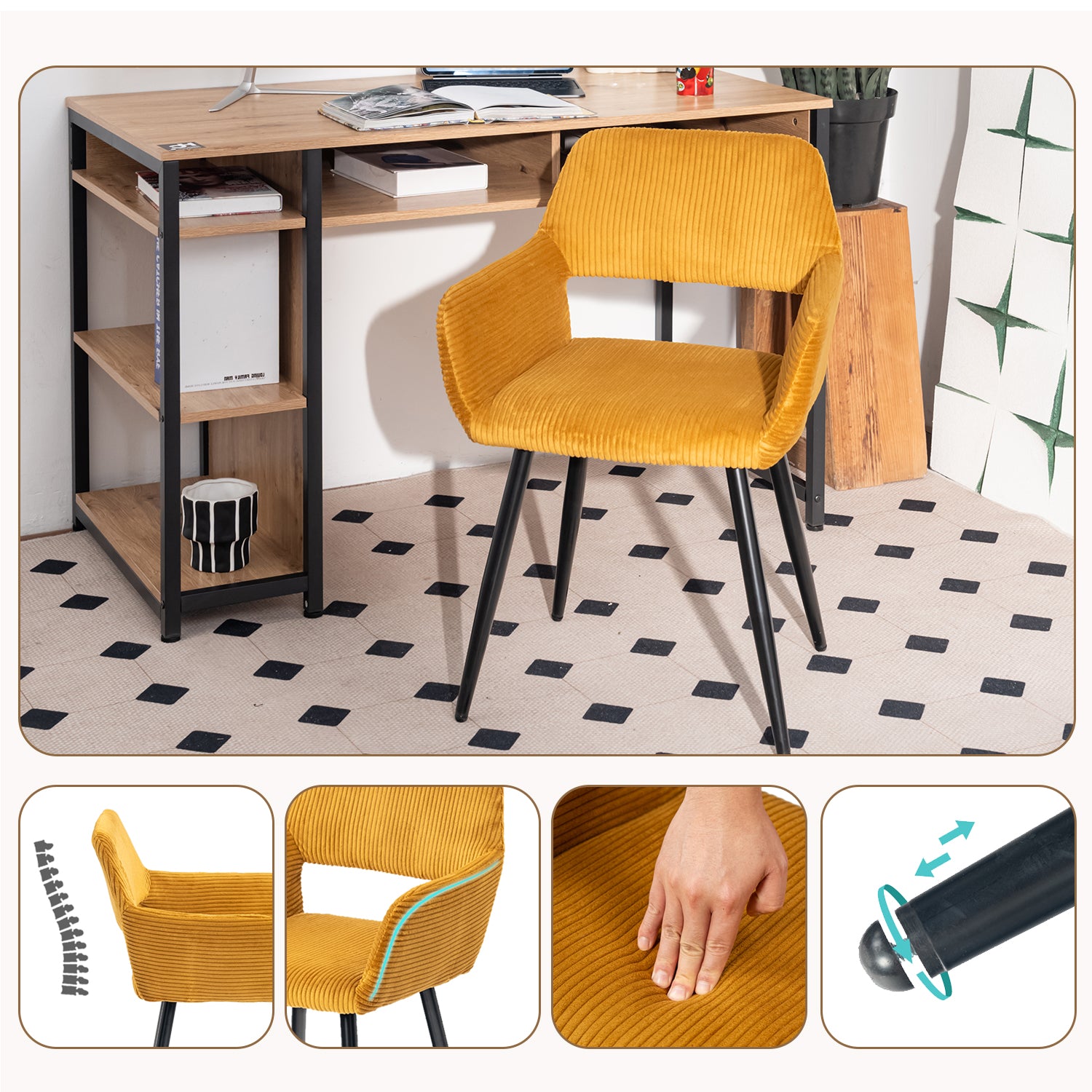 2 skandinavische Speisesäle mit Safran gelben Samtarmlehnen - Cromwell Cord