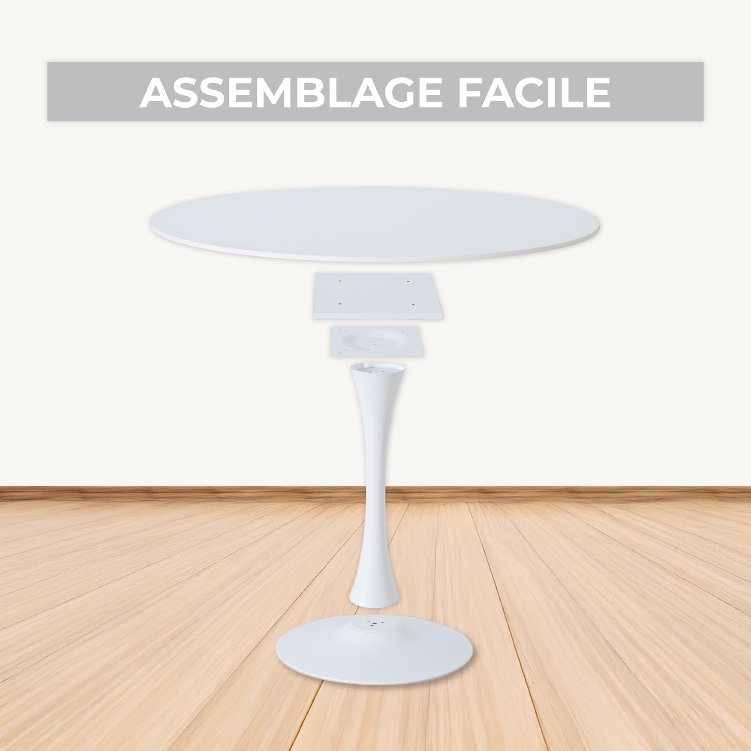 Table salle à manger ronde scandinave 2-4 personnes en bois et métal blanc - CLIFT