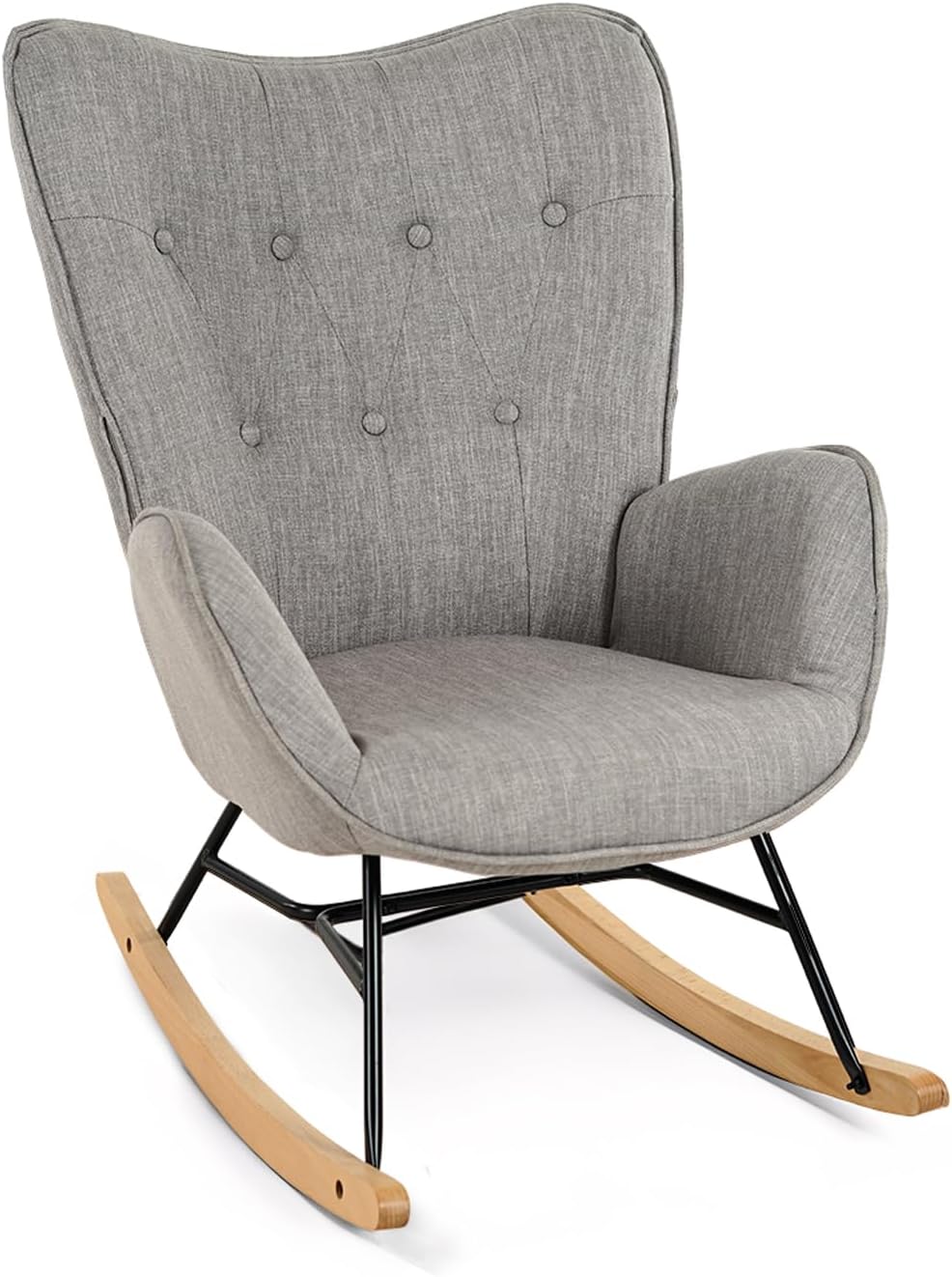 Fauteuil à bascule allaitement scandinave avec accoudoirs en tissu gris capitonné - EPPING