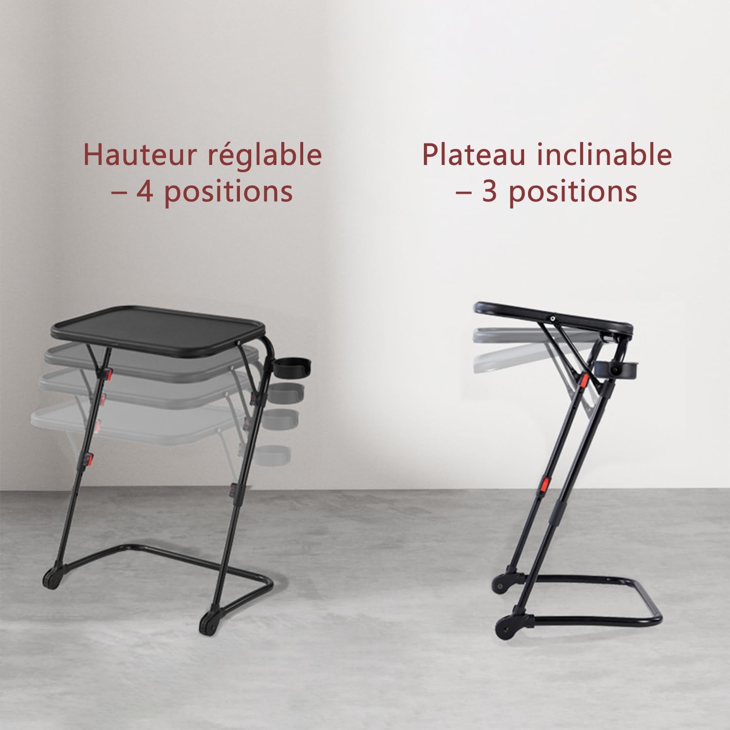 Table d’appoint pliable pour ordinateur portable, bout de canapé réglable en hauteur avec plateau inclinable et porte-gobelet - BASELINE