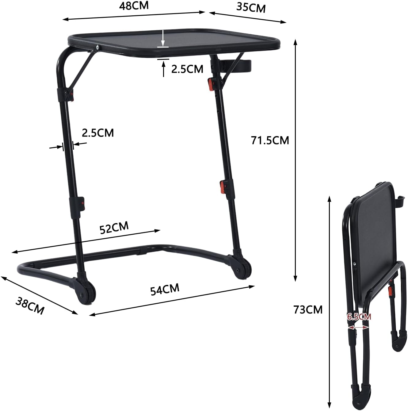Foldable side table for laptop, adjustable sofa adjustable sofa with tilting tray and cup holder-baseline