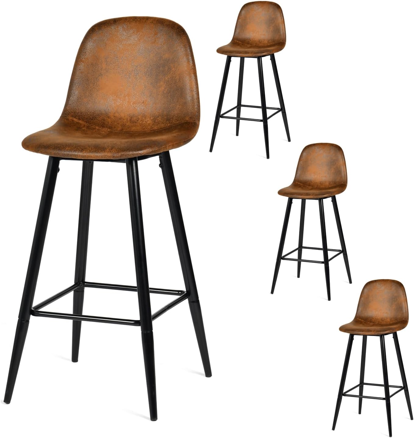 Set mit 4 industriellen Barhockern mit Wildlederrücken – CHARLTON BAR
