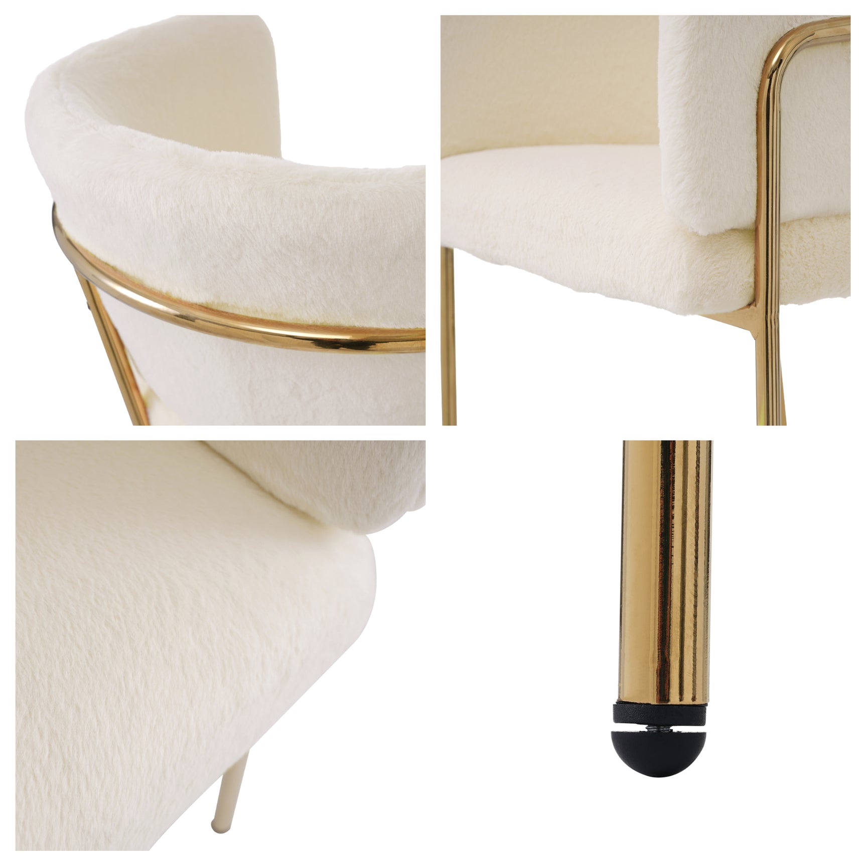 Lot de 2 chaise de loisirs individuelle en imitation de velours de lapin Chaise élégante à quatre pieds en métal beige pour salon chambre à coucher et salle à manger