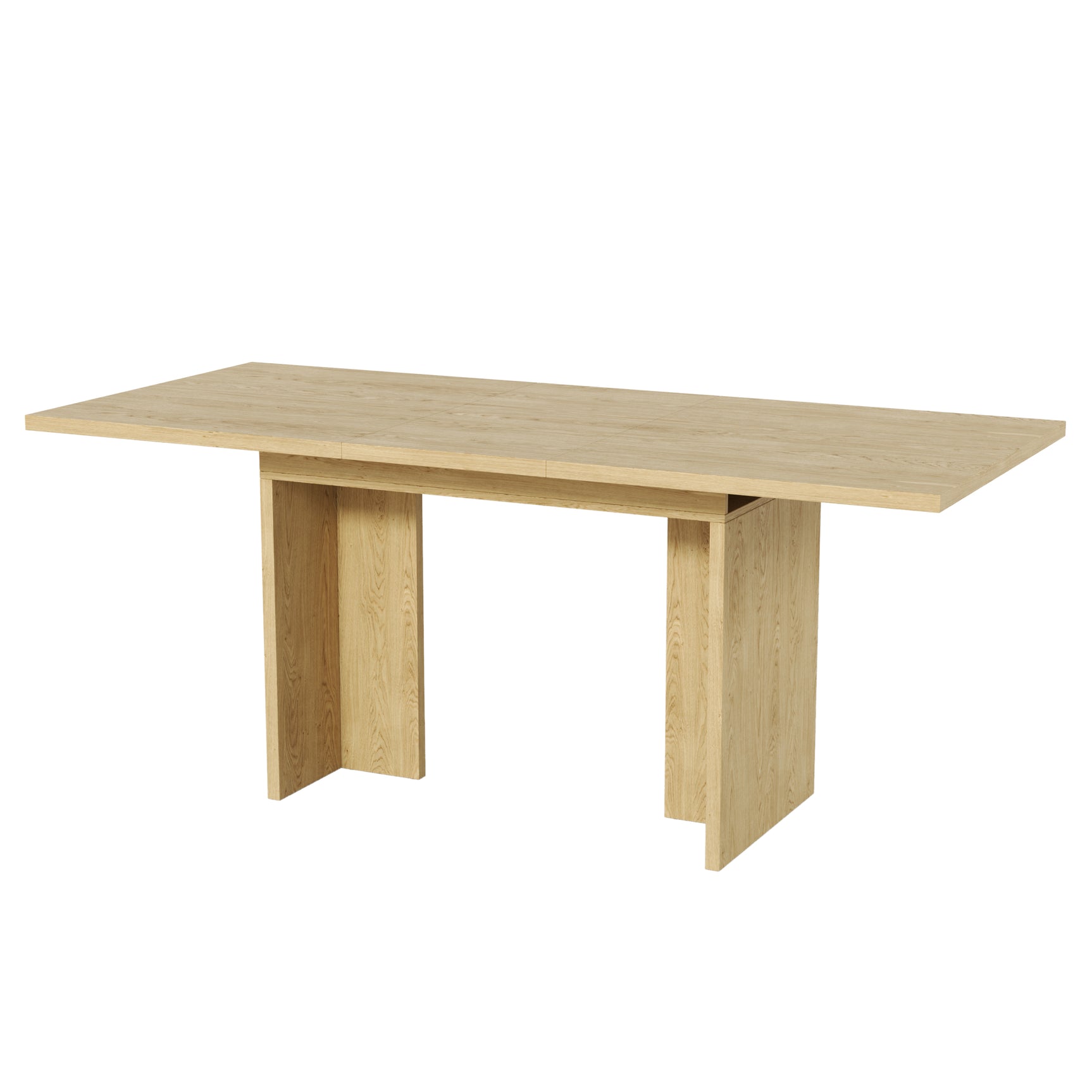 Rectangular dining table in particle panels finish oak with four robust feet