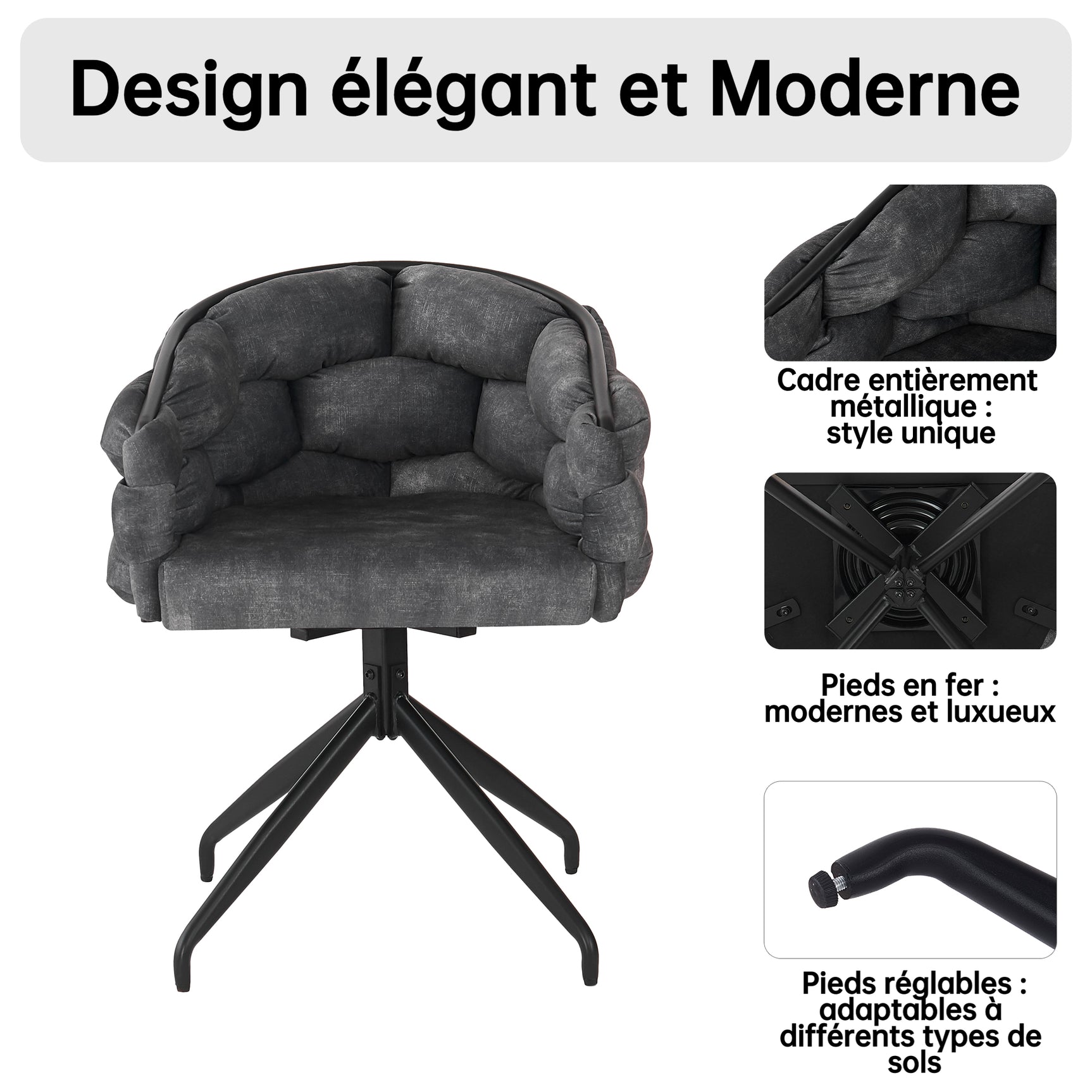 2 moderne Esstühle drehen in beige Stoff mit Armlehnen - Kalb