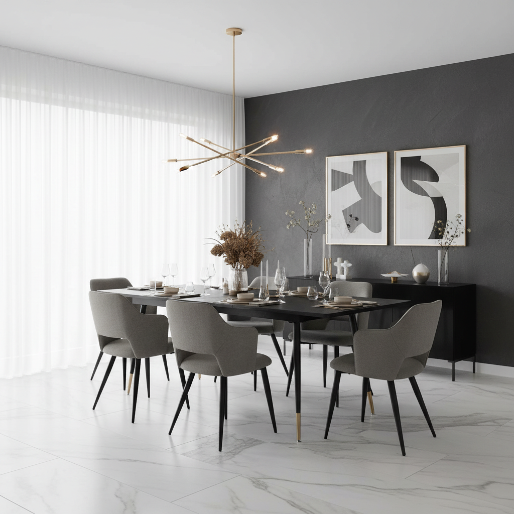 Round Table Table Table Table Timber Ø80 cm with 4 black velvet chairs, modern and comfortable style