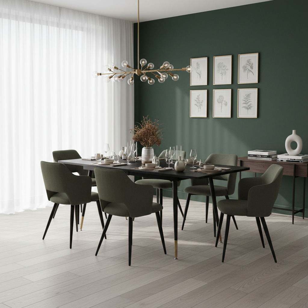 Round Table Table Table Table Timber Ø80 cm with 4 black velvet chairs, modern and comfortable style