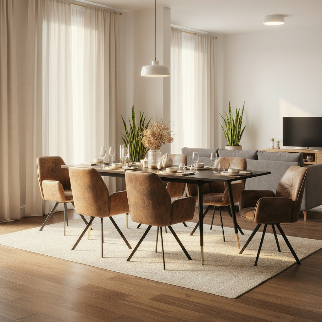 Round Table Table Table Table Timber Ø80 cm with 4 black velvet chairs, modern and comfortable style