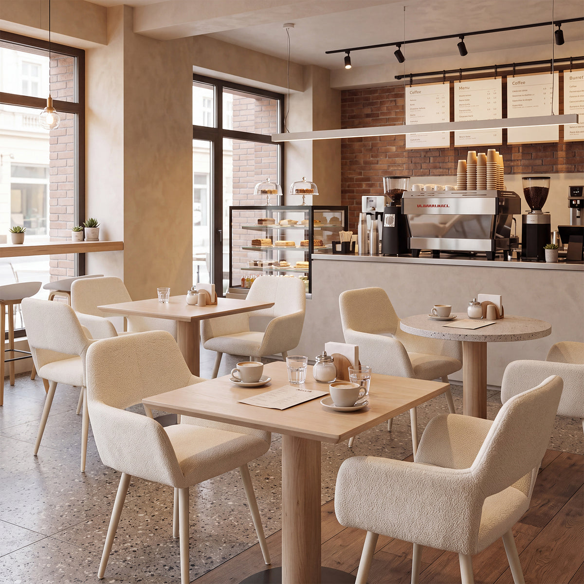 Set von 2 skandinavischen Esszimmer Sesseln mit beige Stoffarmlehnen - Cromwell