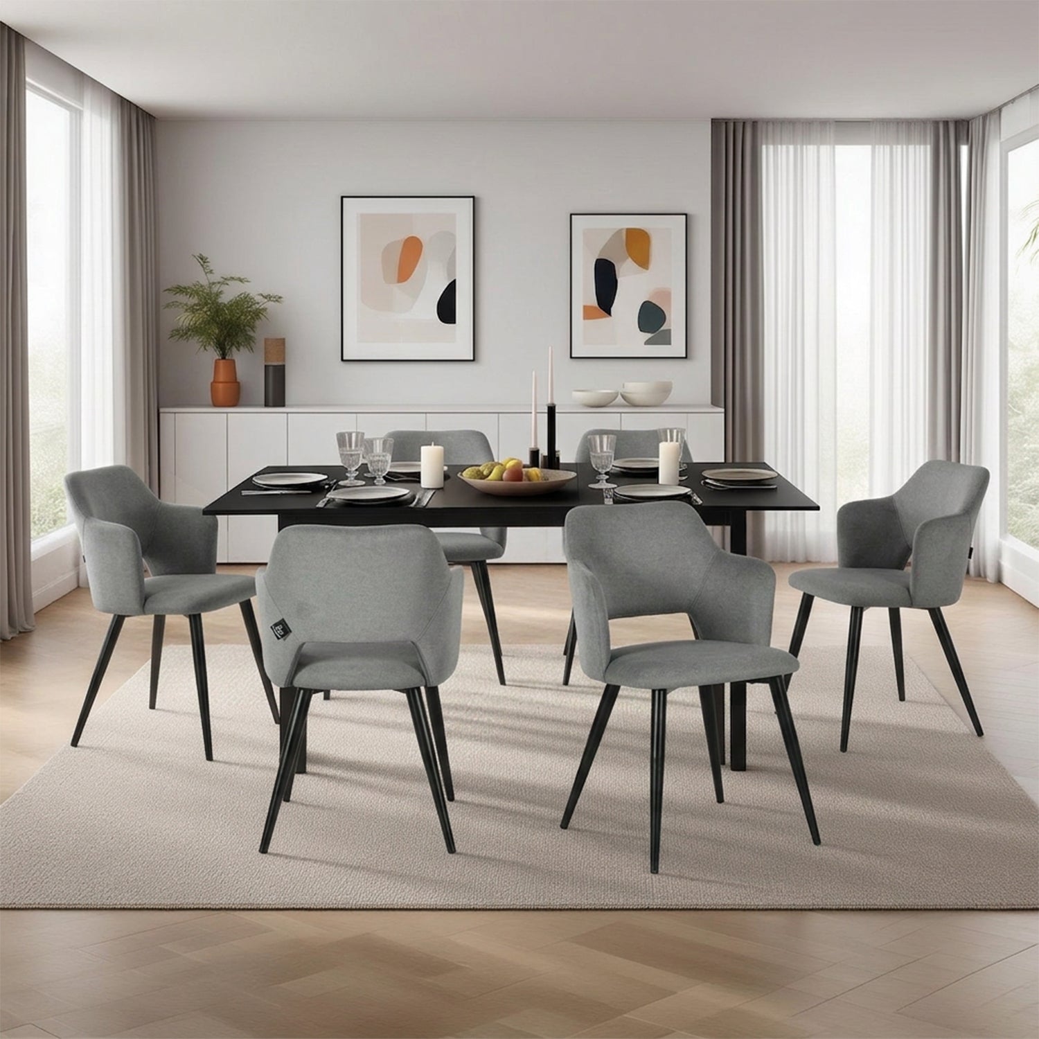 Round Table Table Table Table Timber Ø80 cm with 4 black velvet chairs, modern and comfortable style