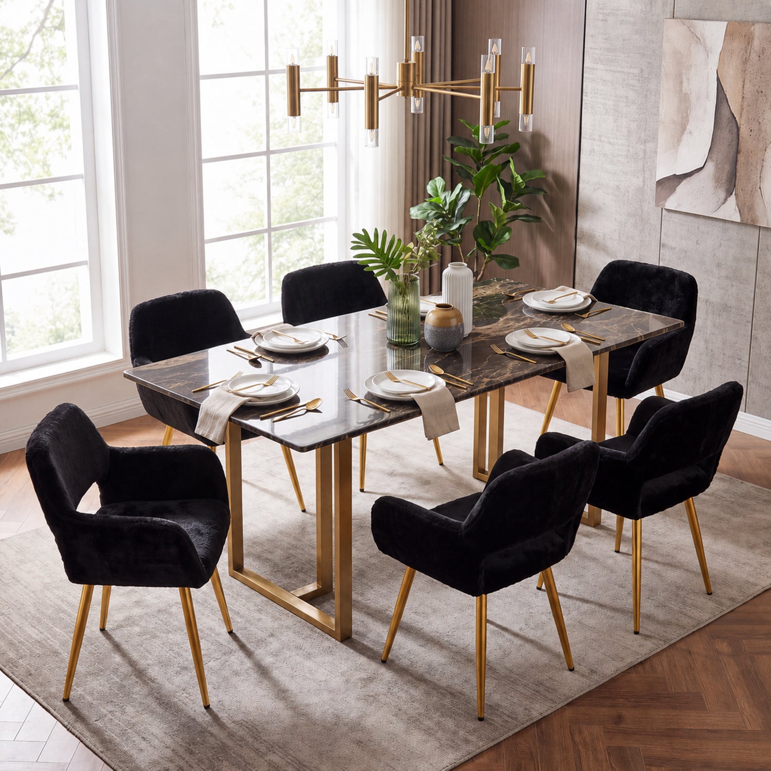 Scandinavian dining chair with black fabric armrests - CROMWELL BLACK Ⅰ