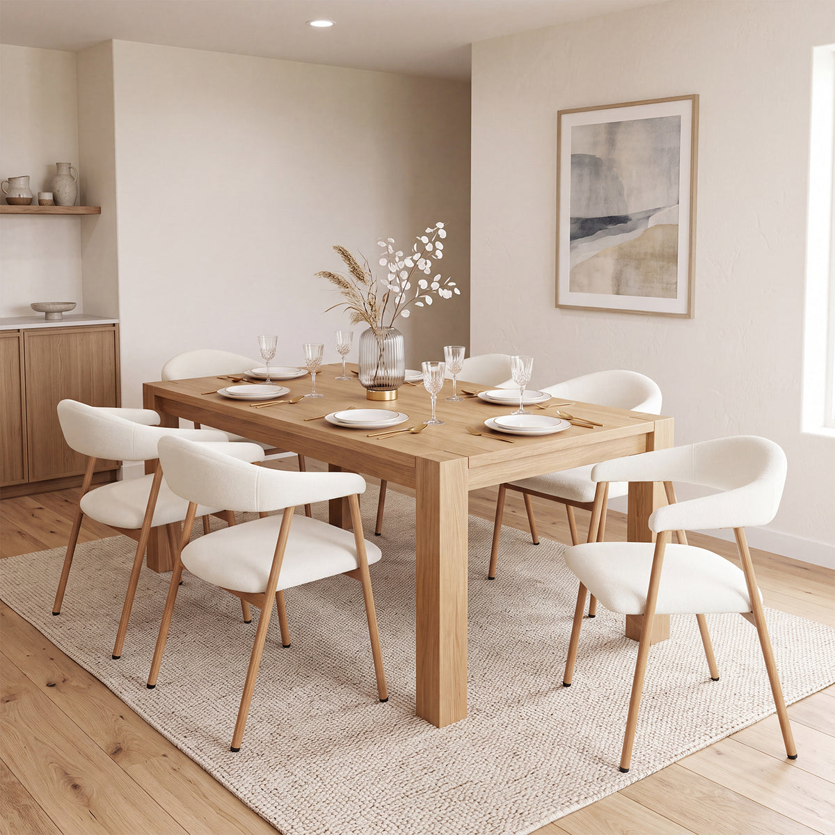 Set von 2 skandinavischen Esszimmer Sesseln mit beige Stoffarmlehnen - Cromwell