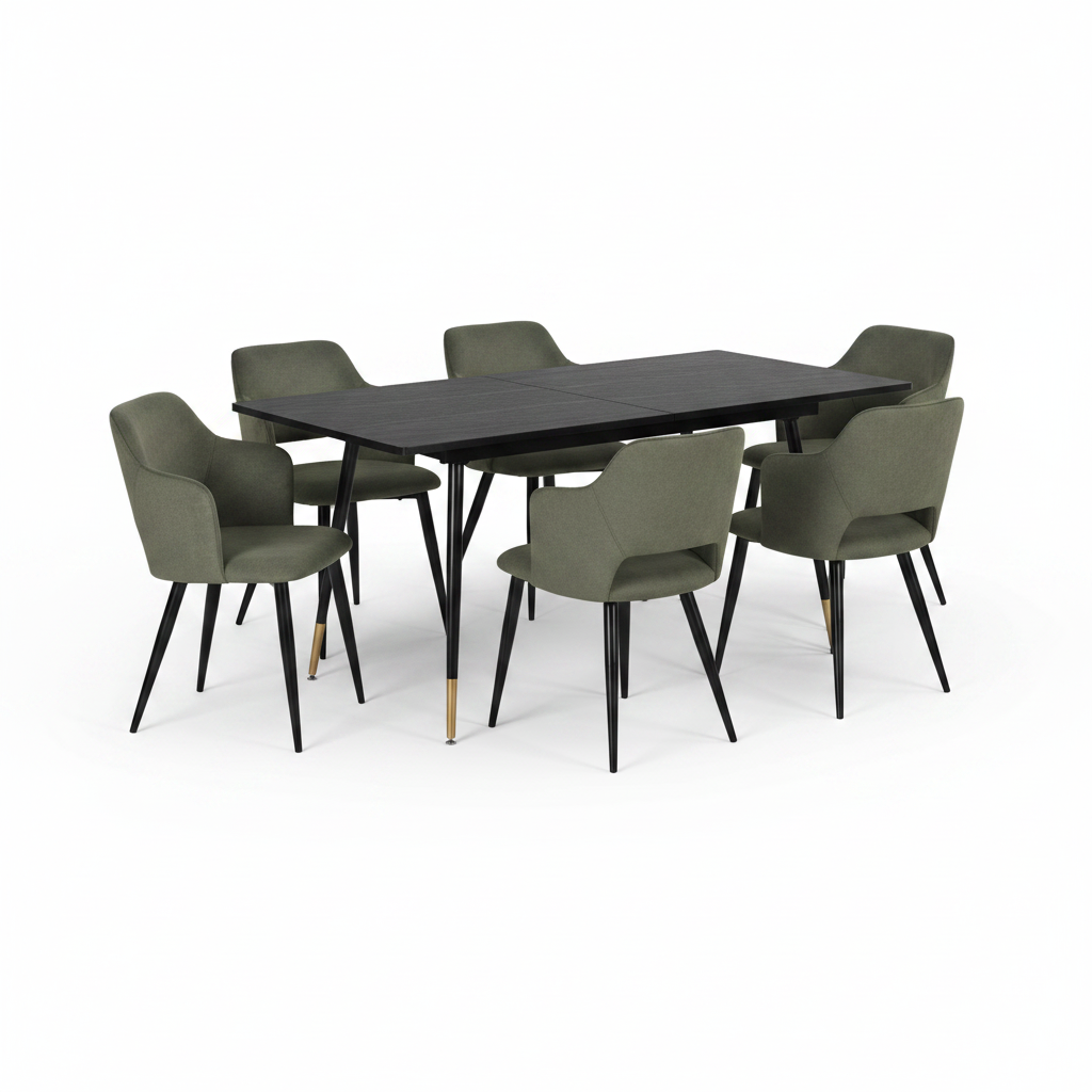 Round Table Table Table Table Timber Ø80 cm with 4 black velvet chairs, modern and comfortable style