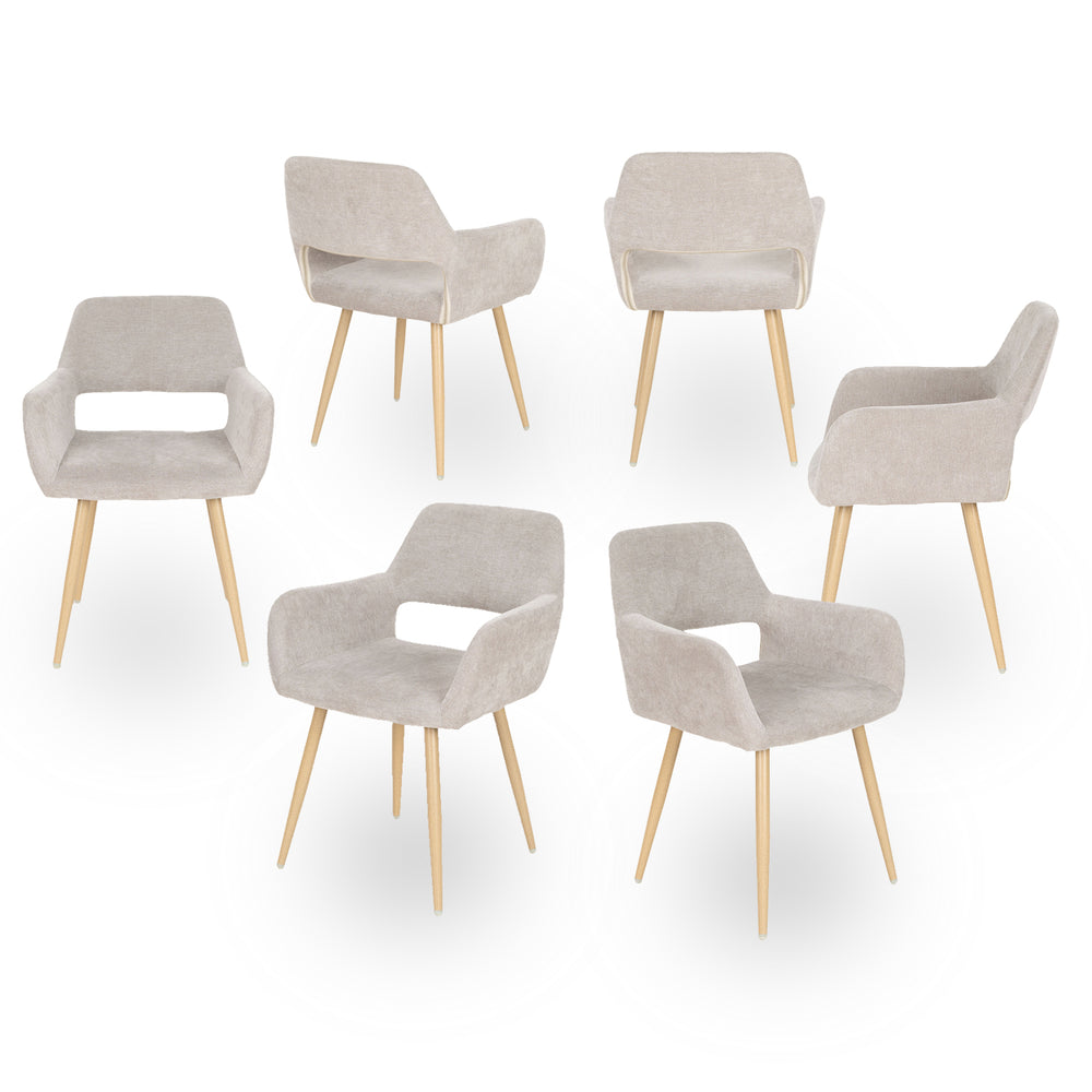 Set von 6 skandinavischen Esszimmer Sesseln mit Beige Stoff Armlehnen - Cromwell