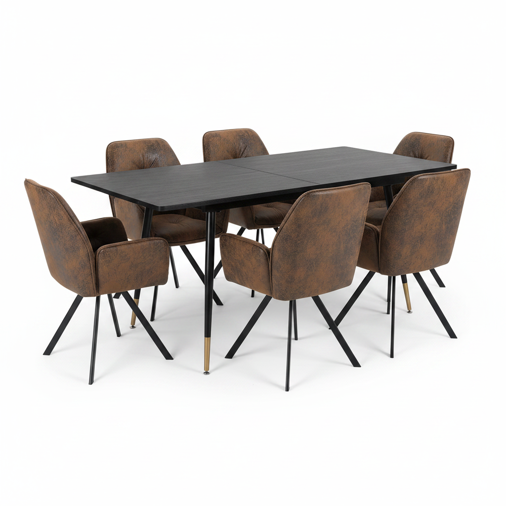 Round Table Table Table Table Timber Ø80 cm with 4 black velvet chairs, modern and comfortable style