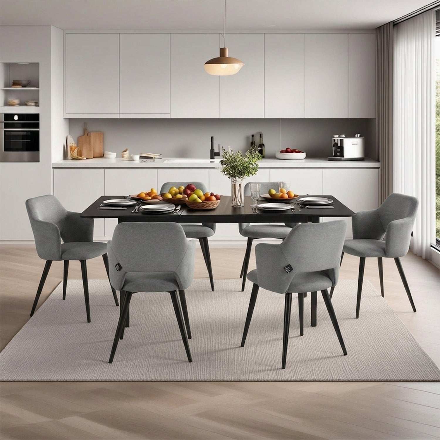 Round Table Table Table Table Timber Ø80 cm with 4 black velvet chairs, modern and comfortable style