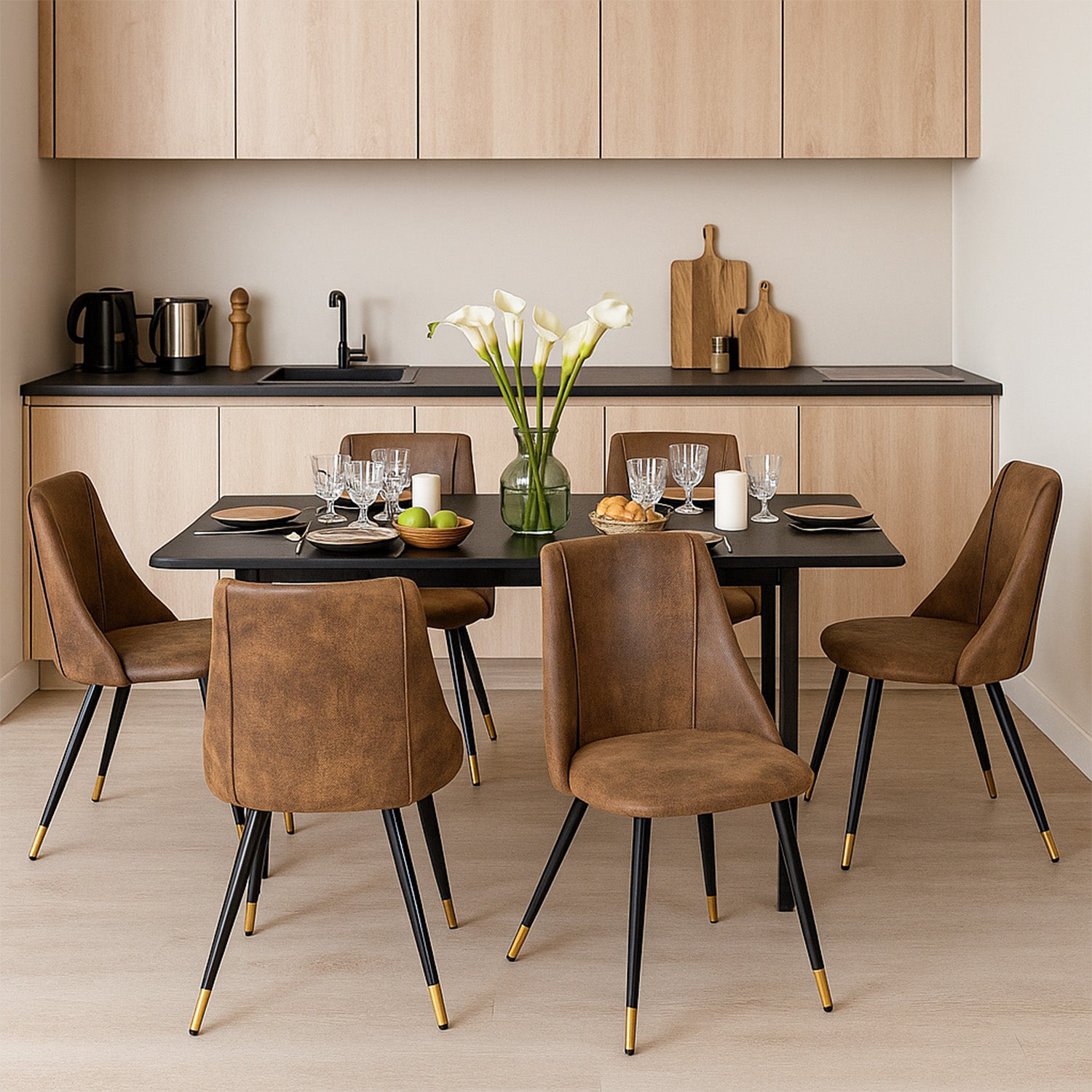 Set mit 6 industriellen Esszimmerstühlen aus Wildleder – SMEG