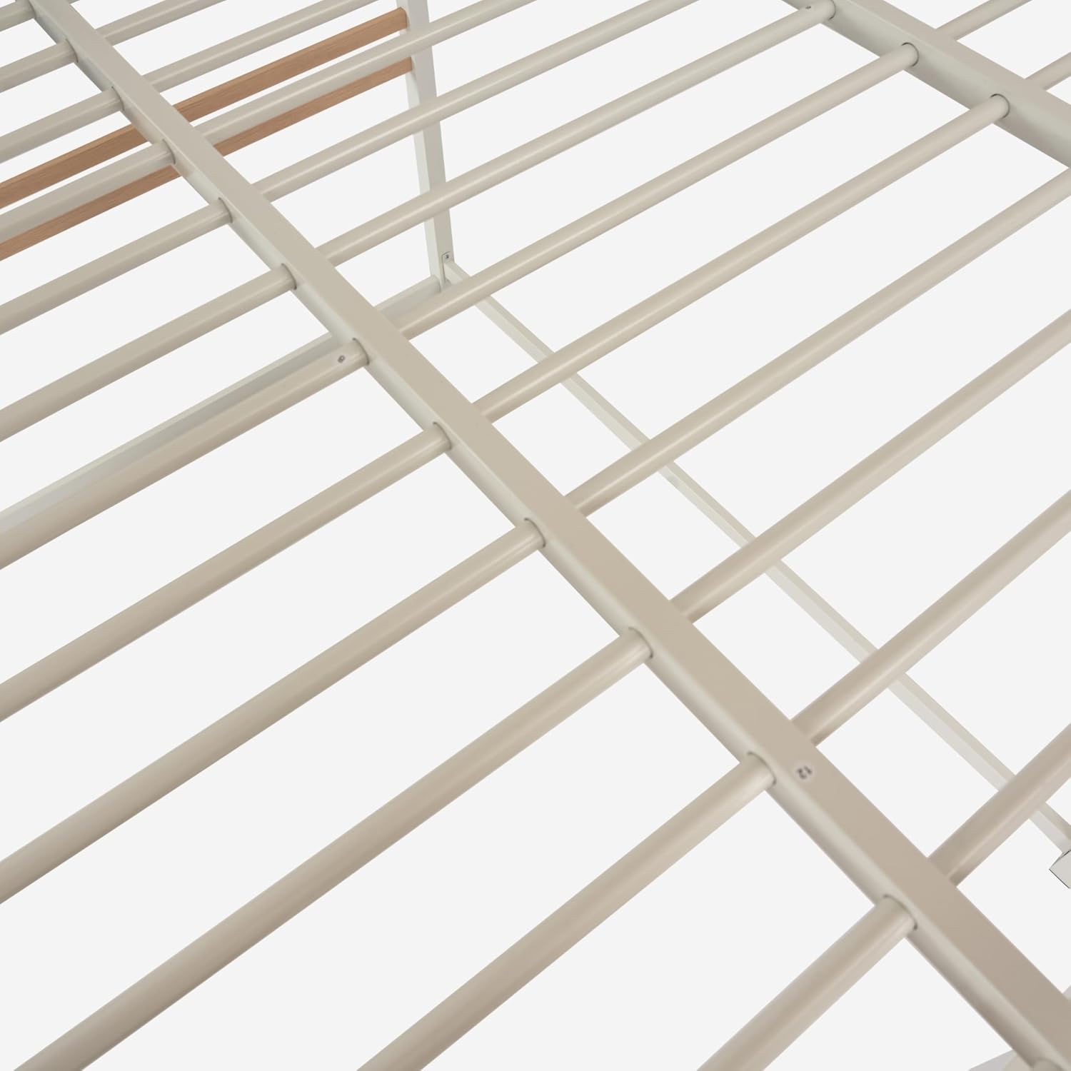 Lit mezzanine 2 places (140x200) avec sommier à lattes au style industriel blanc et bois (matelas non inclus) - UP