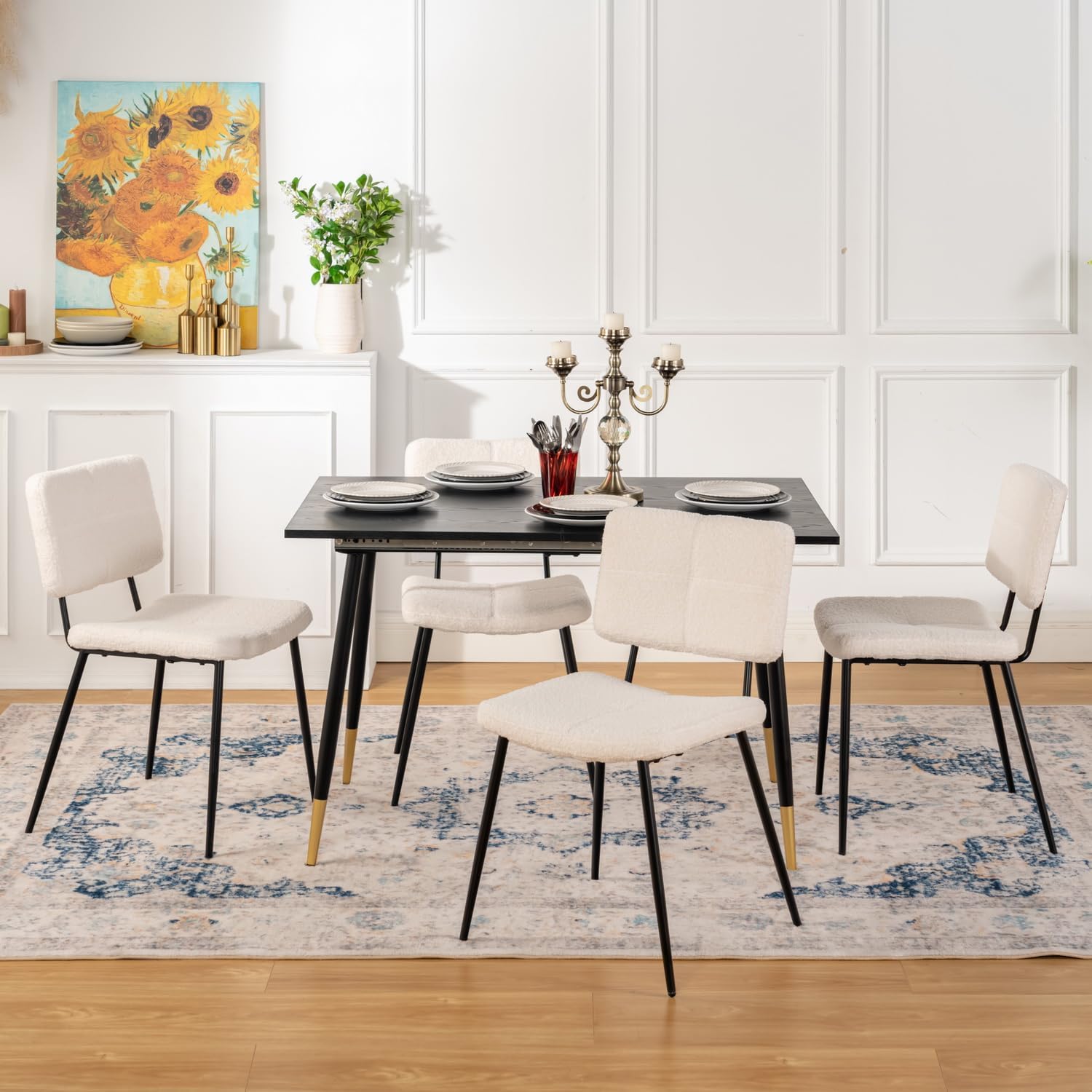 Lot de 4 chaises de salle à manger scandinaves en tissu mouton bouclette beige - POMONA