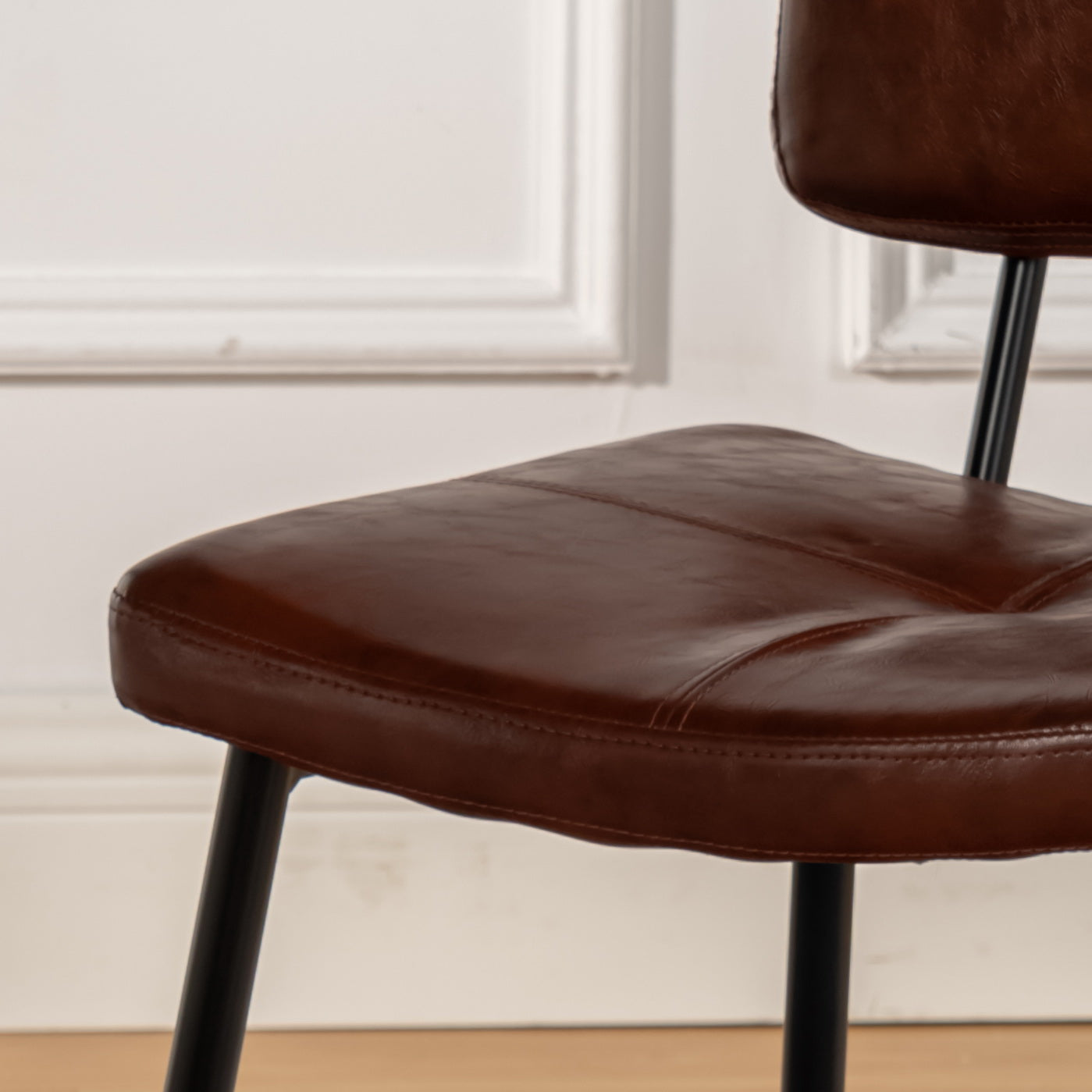 Set von 4 industriellen Esstühle in braun geöltem Leder - Pomona