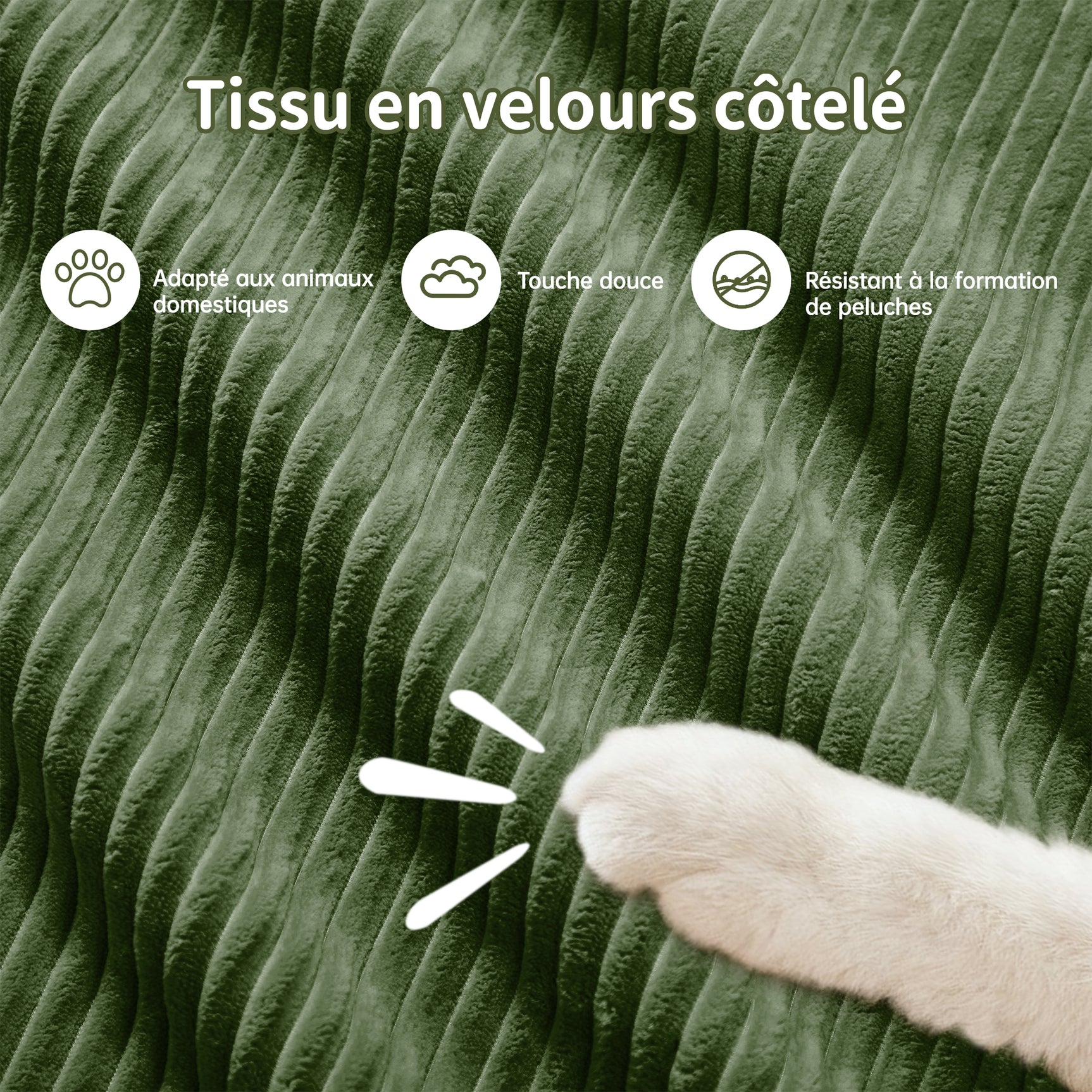 Ensemble de canapés avec accoudoirs incurvés et base antidérapante en tissu velours côtelé doux pour le salon, vert, siège 4