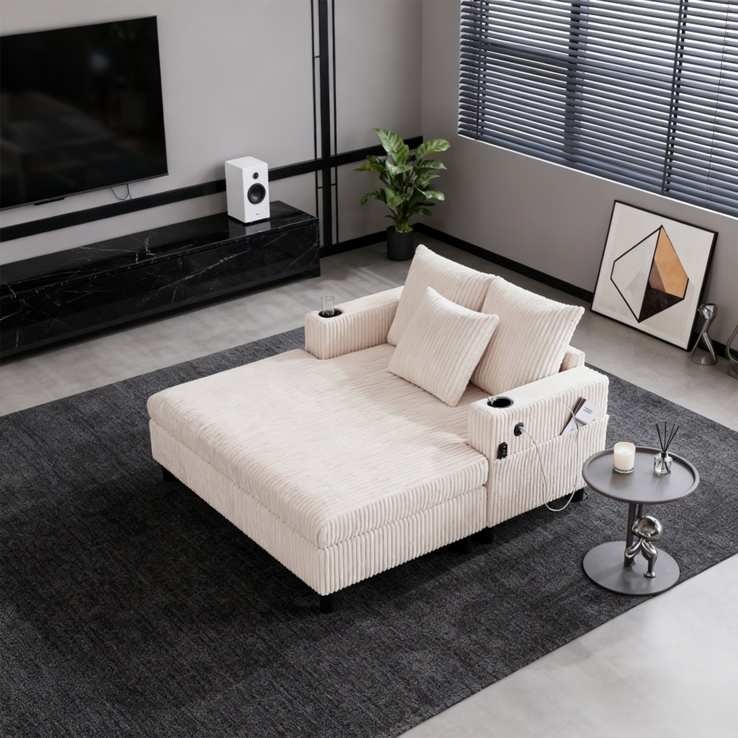 2-Sitzer-Sofa aus beigem Stoff im skandinavischen Stil – AHBARM